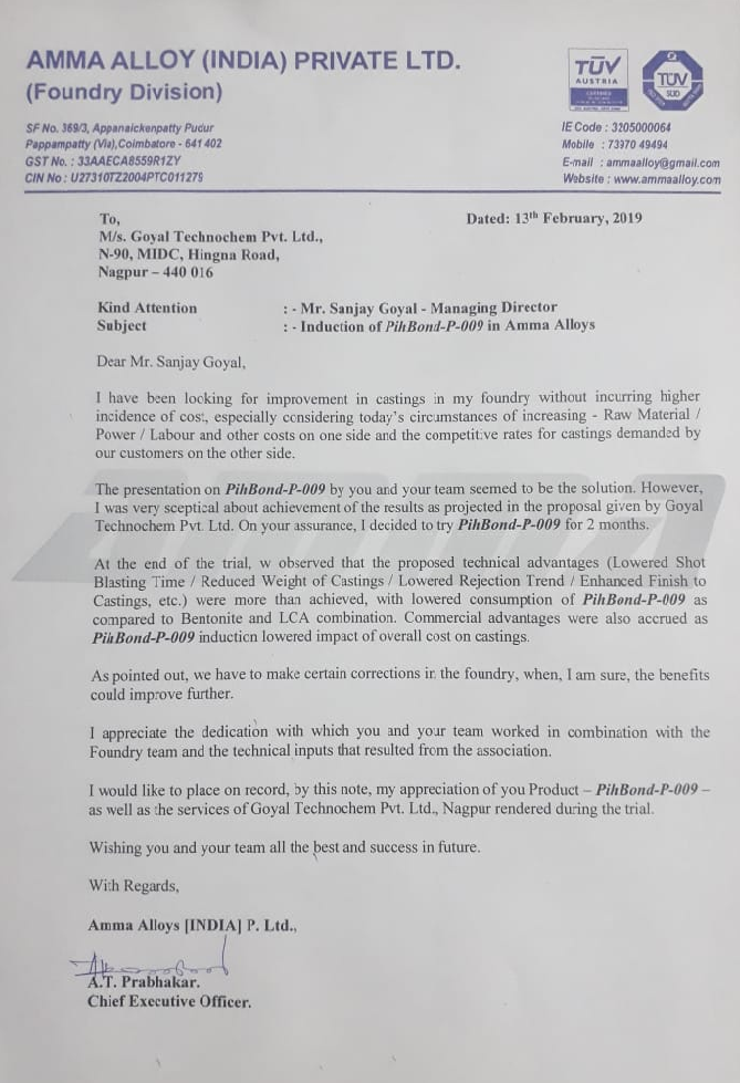 Amma appreciation letter